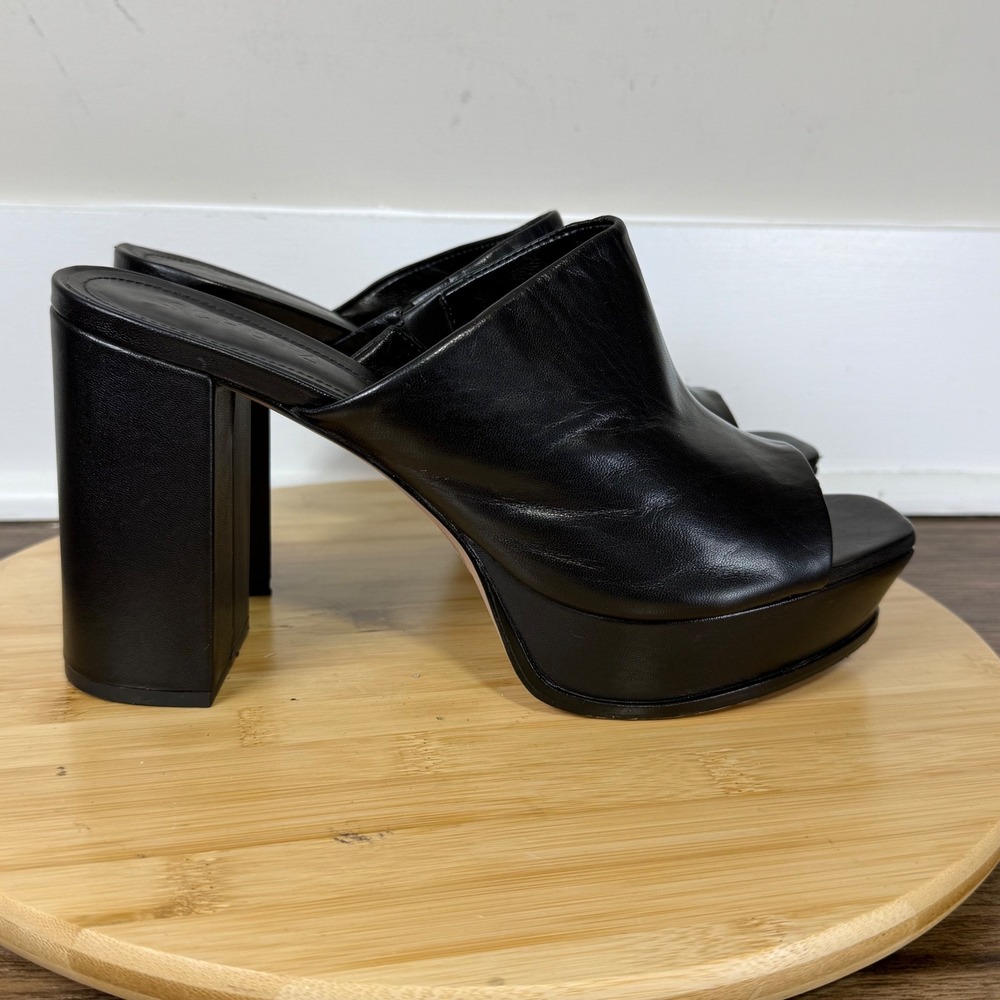 Schutz Platform Mules Women 10B Black Leather Block Heel S212150001 Edgy Baddie